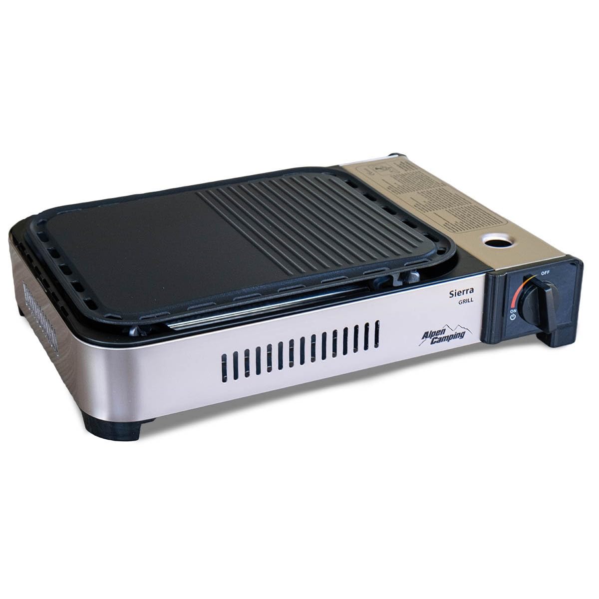 ALPEN - Plancha/Grill Gaz Portable Multifonction 2100W, Allumage Piézo + 4 cartouches, Répartition Uniforme, Récupérateur Graisse, Mallette Transport Inclus - Balcon, Camping