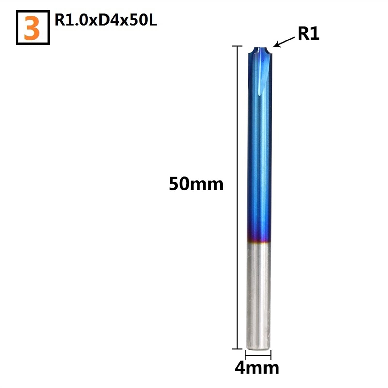 SUOFEILAIMU-PHONE CASE Metal Rounding End Mill R0.5-R5.0 Chamfer End Mill Carbide Milling Cutter CNC Router Bit (Cutting Edge Length : R1.0xD4x50L)