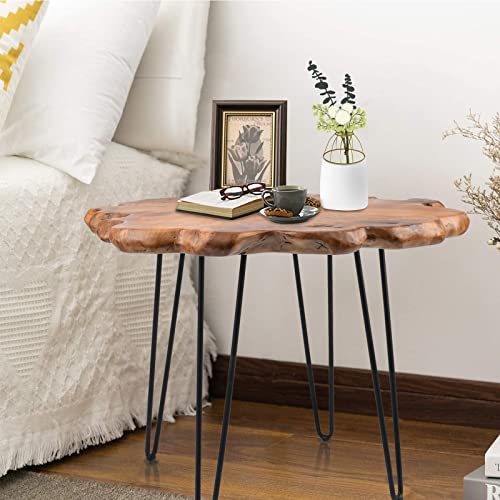 Hoegmst 27.5 Inch Live Edge Side Table, Wood Freeform Small End Table With Waterproof Surface, Rustic Accent Table Unique For Living Room, Bedroom, Home #TOP1