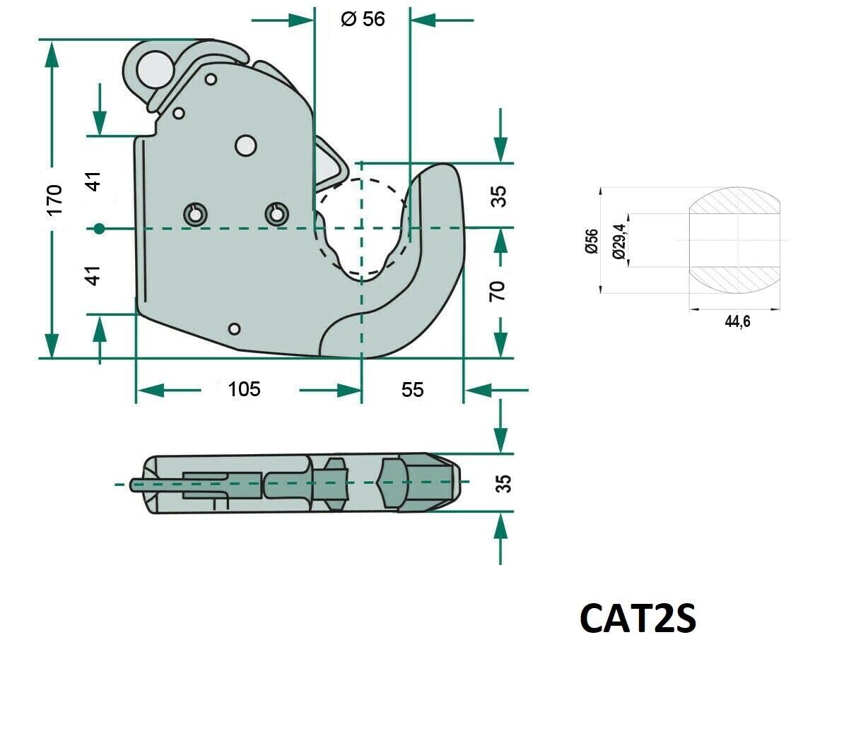 Lot de 2 Crochets de Suspension pour Bras inférieur Cat.2s - Accouplement Rapide jusqu'à 66 kW/90 CV + Boule