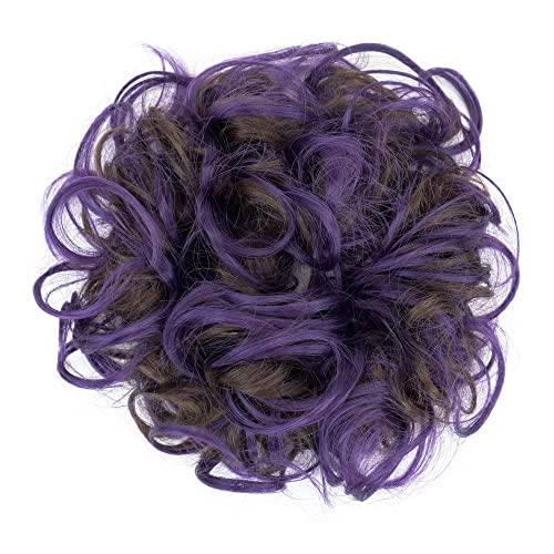 IMISSU Large Size Hairpiece Curly Messy Hair Bun Wrap Scrunchies Elastic Hair Band Donut Updo Chignon Hair Extension Piece for Women Girl (Brown Purple) - Image 3