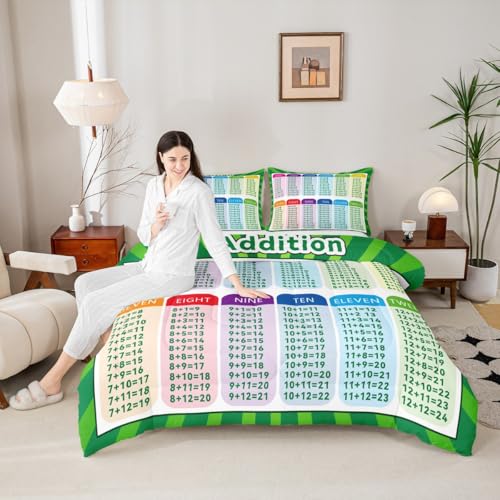 Image of Feelyou Kids Educational Comforter Set King Size, Addition Duvet Insert Math Learning Bedding Set Boys Girls Kindergarten Teens Bedroom Decor Microfiber Bed Set
