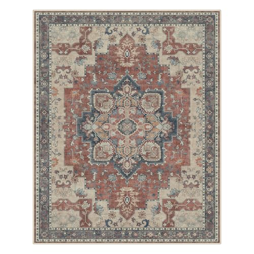 GENIMO 9x12 Washable Area Rug for Living Room Office, Retro Rug Bordeaux by GENIMO - Used condition - Image 8