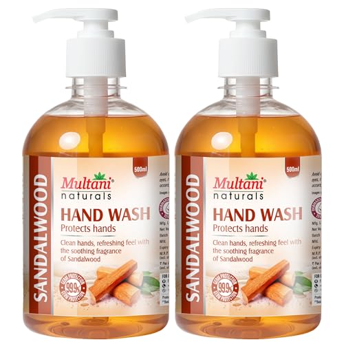 Image of Multani Natural Sandalwood Hand Wash - 500 ml (Pack of 2) | Gentle Hand Cleanser With Natural Ingredients | Moisturizing Hand Wash | 99.9% Germ Protection Liquid Hand Wash