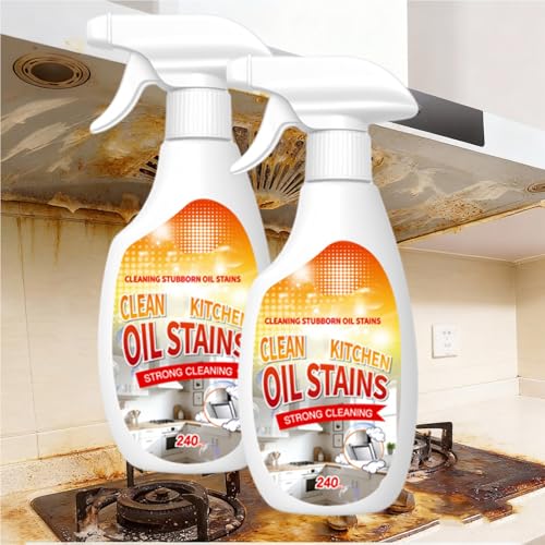 WUEOCU Clean Up Kitchen Oil Stains Spray FIELL Oil Stains Clean Up Kitchen Heavy Oils Stain Cleaner Kitchens Degreaser Cleaning Heavy Duty Multi Functiona Foam Cleaning Spray 240ML/8.45OZ (2PC)