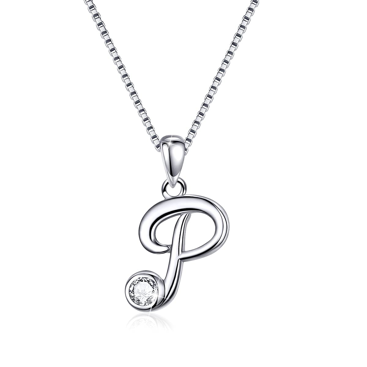 SIMPLGIRL Collar con inicial de plata de ley 925 con circonita cúbica del alfabeto P con colgante para mujeres y niñas, Plata de ley 925