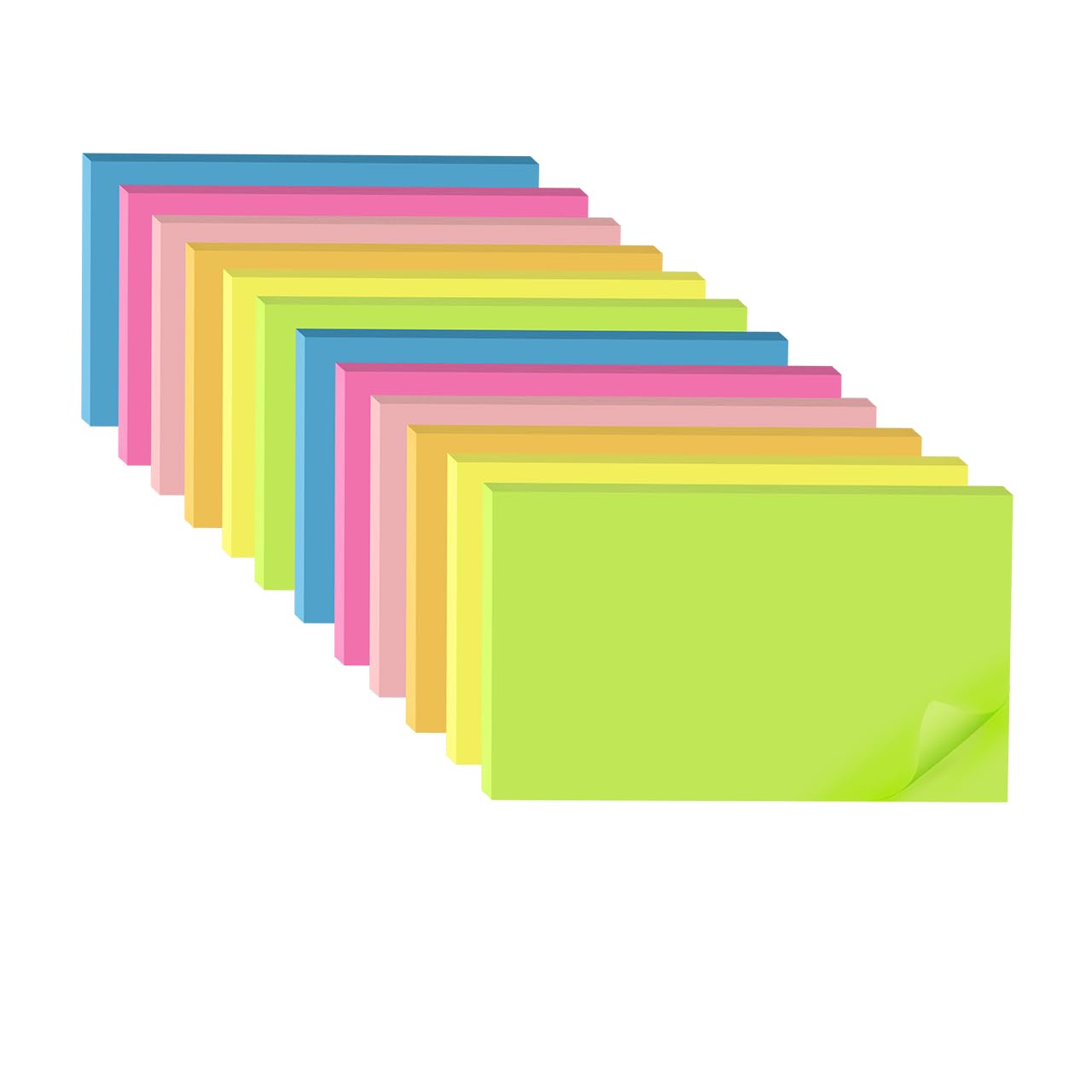 Wowivy (12 Pack) Large Sticky Notes 76 mm x 127 mm (3x5 inch), 6 Colors Bright Colors, Sticky Pads, Recyclable, Self-Stick Pads, Post on Windows Doors, Recyclable, Easy to Write on