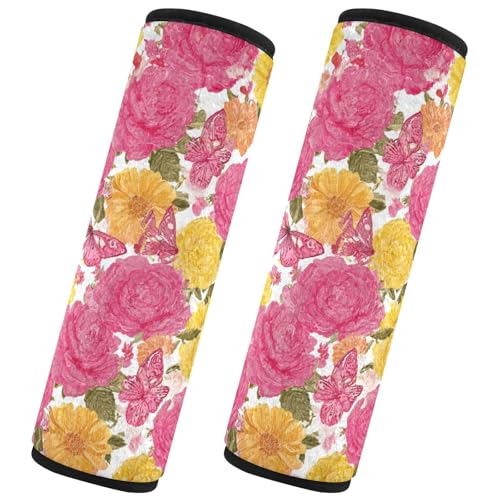 Image of 2 Pack Seatbelt Covers Seat Belt Cover Pad for Adults Boys Girls Car Seat Strap Covers Pads Cushion Universal Shoulder Strap Pad Protector for Backpack Camera Bag 6.5 Inch Roses Bloom and Butterflies