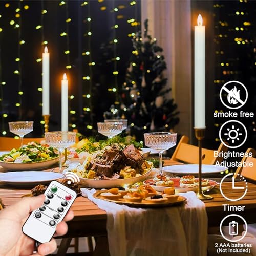 Image of Wondise Real Wax Ivory Flameless Taper Candles Remote with Timer