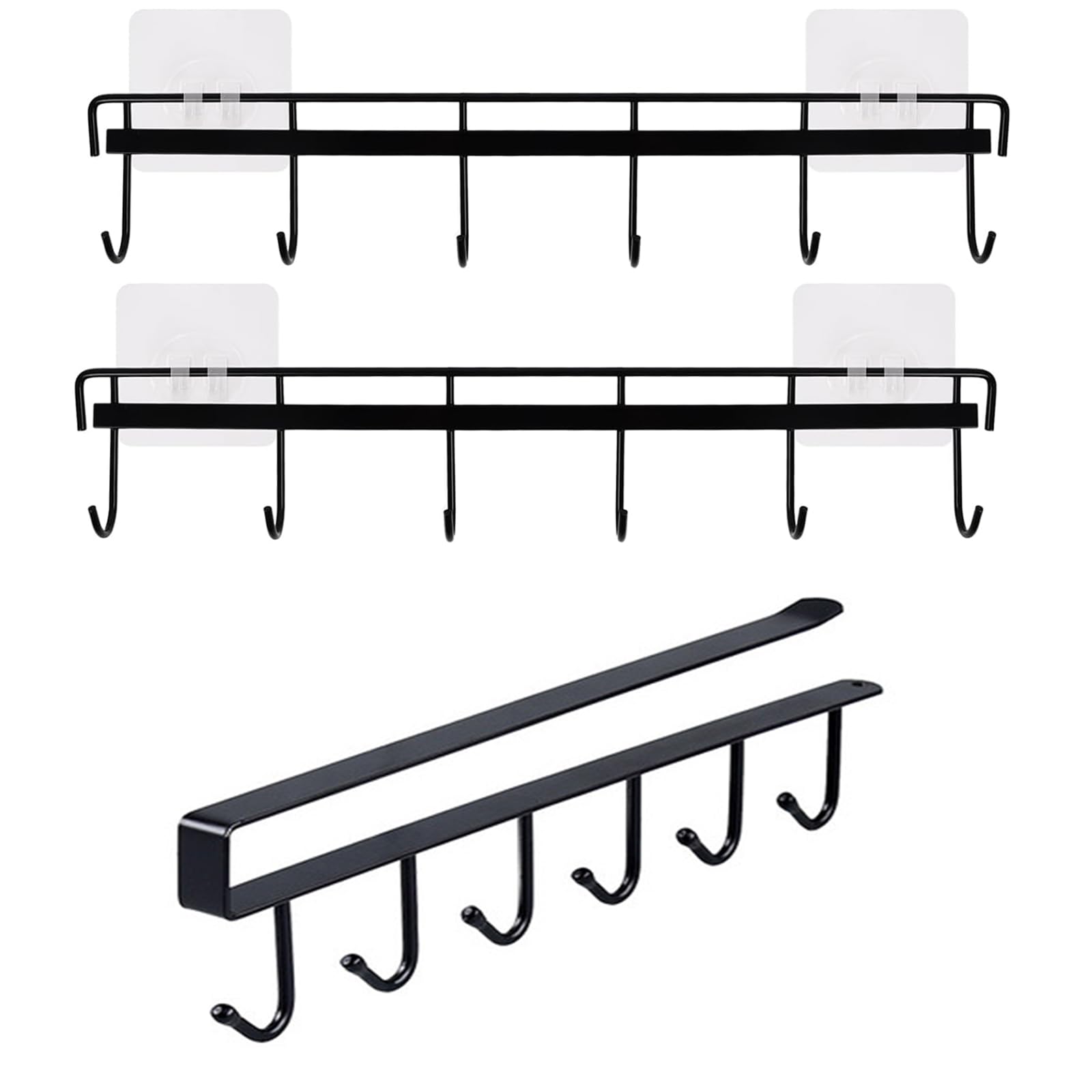 2 Piezas Barra Cocina Colgar Utensilios Perchero Cocina Barra Utensilios Cocina Sin Taladro Barra Cocina Utensilios para Armario y Gabinete de Baño de Cocina (Negro)