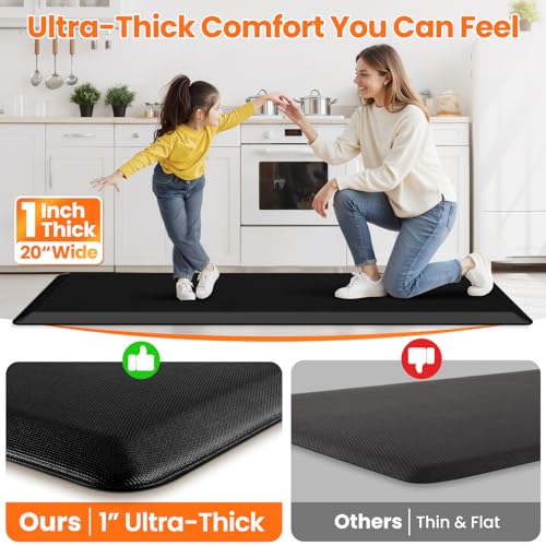 Image of Kitchen Mats for Floor, 1 Inch Extra-Thick Kitchen Rugs, Non-Slip & Waterproof Standing Desk Mat, Comfort Anti Fatigue Mats for Kitchen Floor, Home, Sink, Office (20 inch X 72 inch, Black)