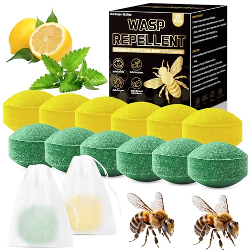 12 Pack Natural Wasp Repellent Patio Outdoor - Peppermint Oil Bee Repellent for Carpenter, Yellow...