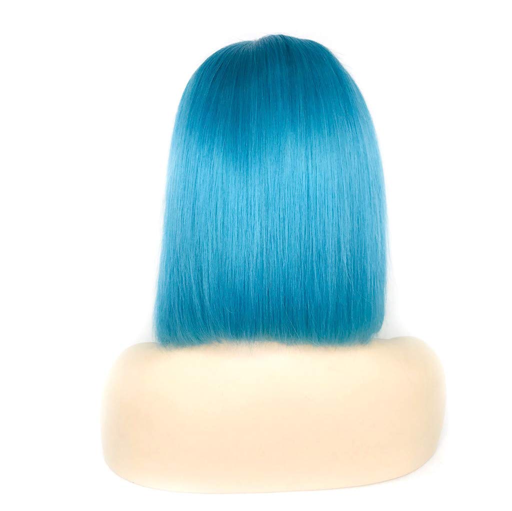 Light Blue Color Lace Front Human Hair Wigs for Women With Baby Hair Natural Hairline Peruvian Virgin Hair (8inch, lace front wigs)