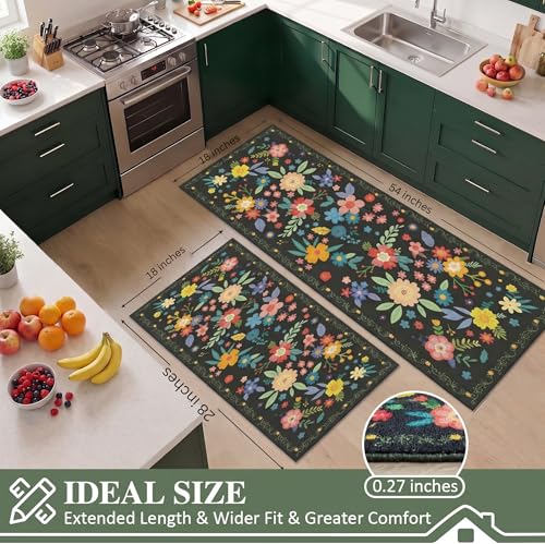 Image of ishro home Premium Kitchen mats for Floor Anti Slip | Machine-Washable |Waterproof| 2 Pcs Set| (18 x 55 + 18 x28 inches) (Victorian Flora)