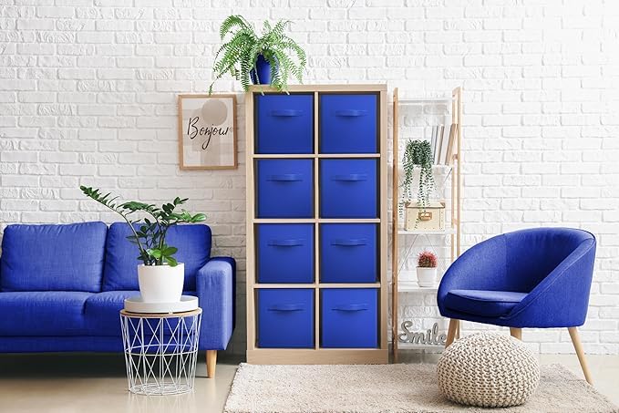Image of RENVA 2 PCS Fabric Storage Cubes Foldable Storage Bins for Organizing Pantry, Cubbies, Toy Box - Clothes Storage & Closet Organizer (Blue, 2)