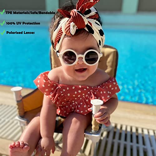 Bouryo Polarized Cute Round Sunglasses Flexible Newborn Baby Sunglasses with Strap for Infant Boys Girls Ages 0-24 Months2