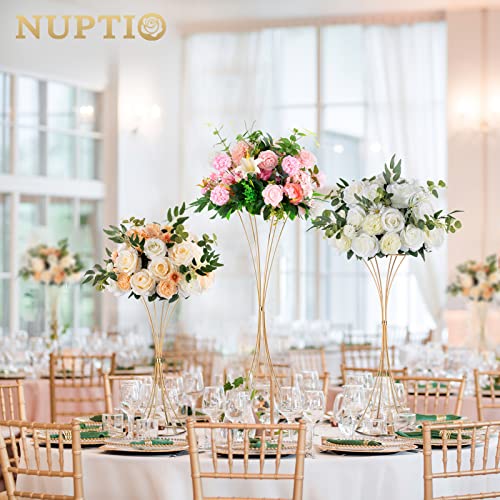 Nuptio Wedding Centerpieces for Tables, Metal Flower Trumpet Vase, Gold Vases for Centerpieces, Artificial Flower Arrangements for Birthday Party Dinner Event Hotel Home Decor - Image 5