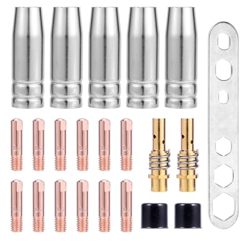 22 pièces d'accessoires de soudage MIG MAG pour torche, pièces de rechange, incluant capots de protection, buses de soudage, 2 tiges de liaison et autres, compatible avec MB15AK (22)