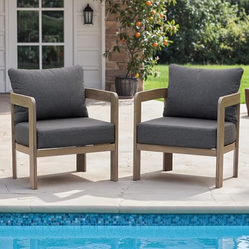 COMLAX FIELD Outdoor Furniture Set, 2Pcs Patio Armchairs, Metal Modern Outside Furniture with 6'' Thick Cushions, Outdoor Conversation Set Balcony Chairs for Backyard, Porch,Deck, Grey