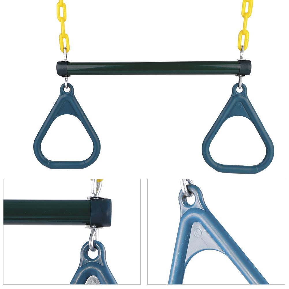 Altalena a Trapezio con Anelli per Bambini, Trave in Acciaio e Anelli in Plastica, Facile Installare e Riporre, per Uso Domestico e Giardino