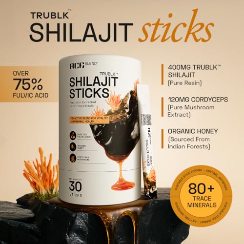 Image of Ace Blend 400mg TRUBLK Shilajit Sticks (30 Servings) | 120mg Cordyceps Mushroom & Organic Honey | Over 75% Fulvic Acid & 80+ Trace Minerals | For Strength & Performance | High Absorption | Men & Women