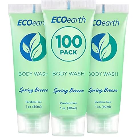 EcoEarth Travel Size Body Wash (1 fl oz, 100 PK, Spring Breeze), Delight Your Guests with a Revitalizing and Refreshing Hotel Body Wash, Quality Mini and Small Size Guest Hotel Toiletries in Bulk Cover
