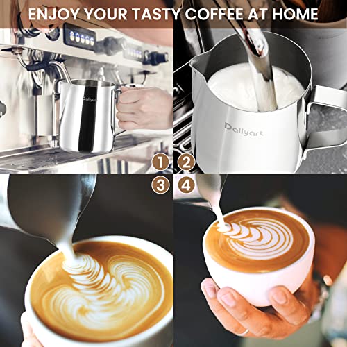 Foto von Dailyart Milchkännchen, Milchkanne aus Edelstahl 600ml/20oz Milk Pitcher Milchschaum Krug Art Aufschäumkännchen für Cappuccino und Latte Art, Silber