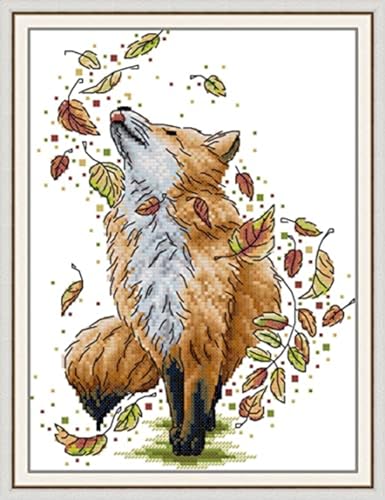 Image of Rosyfoxes Cross Stitch Kits Stamped Full Range of Embroidery Starter Kits for Beginners DIY 11CT 3 Strands - Printed kit Fox Waltz (Printed) 10.6x15 inches