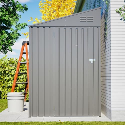Image of YOPTO 4x7 FT Outdoor Storage Shed Lean to Shed,Metal Shed W /Lockable Door & Air Vent,All Weather Waterproof Garden Tool House W /Reversible Installation,for Backyard,Patio,Lawn,Dark Gray