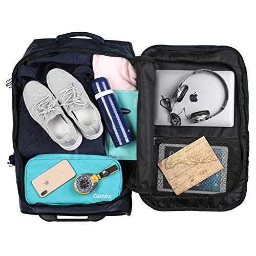 Gonex Rolling Duffle Bag with Wheels, 70L Water Repellent Wheeled Travel Duffel Luggage with Rollers 26 inch, Navy