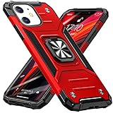 iPhone 11 用 ケース リング PC+TPU 米国軍事MIL標準取得 衝撃吸収 耐衝撃 落下防止 スタンド機能 二重構造 防塵 薄型 軽量 一体型 360度回転 全面保護カバー アイフォン用 ケース 赤 W-KM-11-02