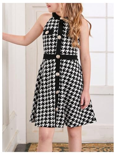 SweatyRocks Girl's Houndstooth Halter Dress Sleeveless Button Front Birthday Dresses4