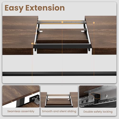Image of GarveeHome 63-83 inch Extendable Dining Table, Industrial Rectangular Dining Room Table for 6-8 People, Expandable Kitchen Table with Heavy Duty Metal Frame for Dining Room, Kitchen & Parties, Brown
