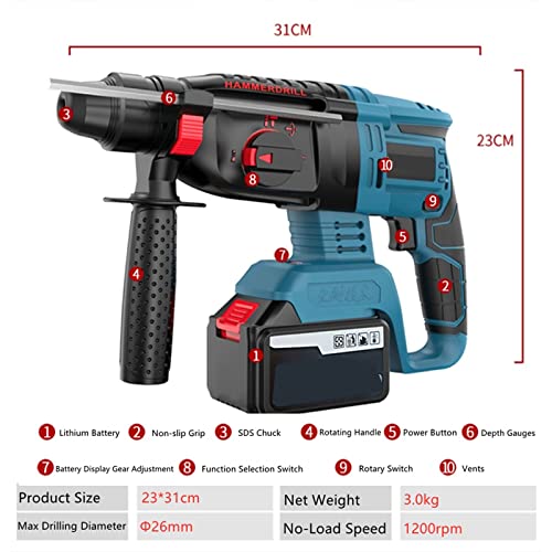 Akku-Bohrhammer, Bohrhammer, 3-in-1-Modus, bürstenloser Schlagbohrschrauber mit Sicherheitskupplung, bürstenloser… – Bild 7