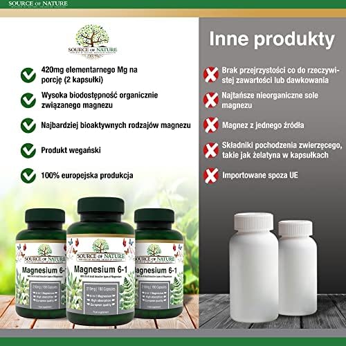 Source of Nature® | Magnez 6-1 210mg | 6 najbardziej bioaktywnych rodzajów magnezu | 180 kapsułek | 3 miesiące | L-treonian magnezu, jabłczan, taurynian, diglicynian, cytrynian i tlenek magnezu