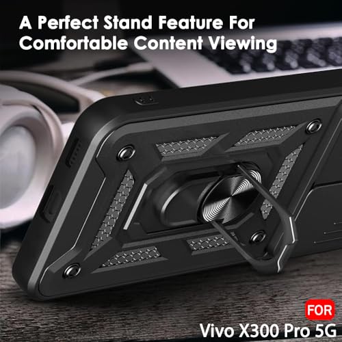 Image of TheGiftKart Tough Armor Bumper Back Cover Case for Vivo X300 Pro 5G | Rotating Camera Cover, Kickstand & Ring Holder | 360 Degree Protection Back Cover Case for Vivo X300 Pro 5G (PC & TPU, Black)