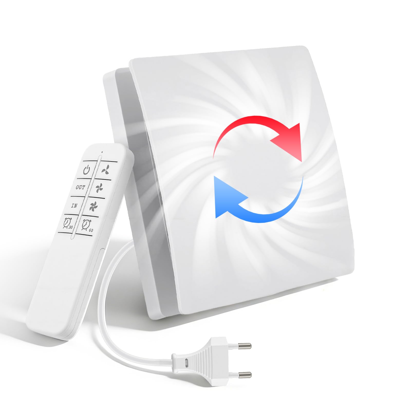 Ventilatore da bagno silenzioso da 100 mm con telecomando, timer e 3 impostazioni di velocità, flusso d'aria di 150 m³/h, quadrato bianco, montaggio a parete/finestra, IPX4, cucina, bagno doccia 35 dB