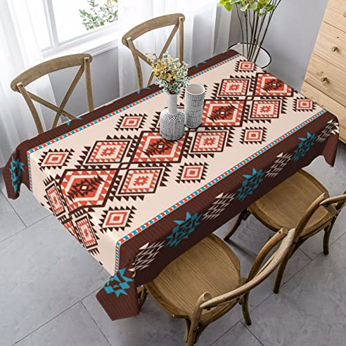 Juisticeville Native American Western Tablecloth Rectangle Farmhouse Boho Southwestern Aztec Rectangle Table Cloth Waterproof Ethnic Desk Cover For Kitchen Decor Party 60X80 In Brown Geometric #TOP4