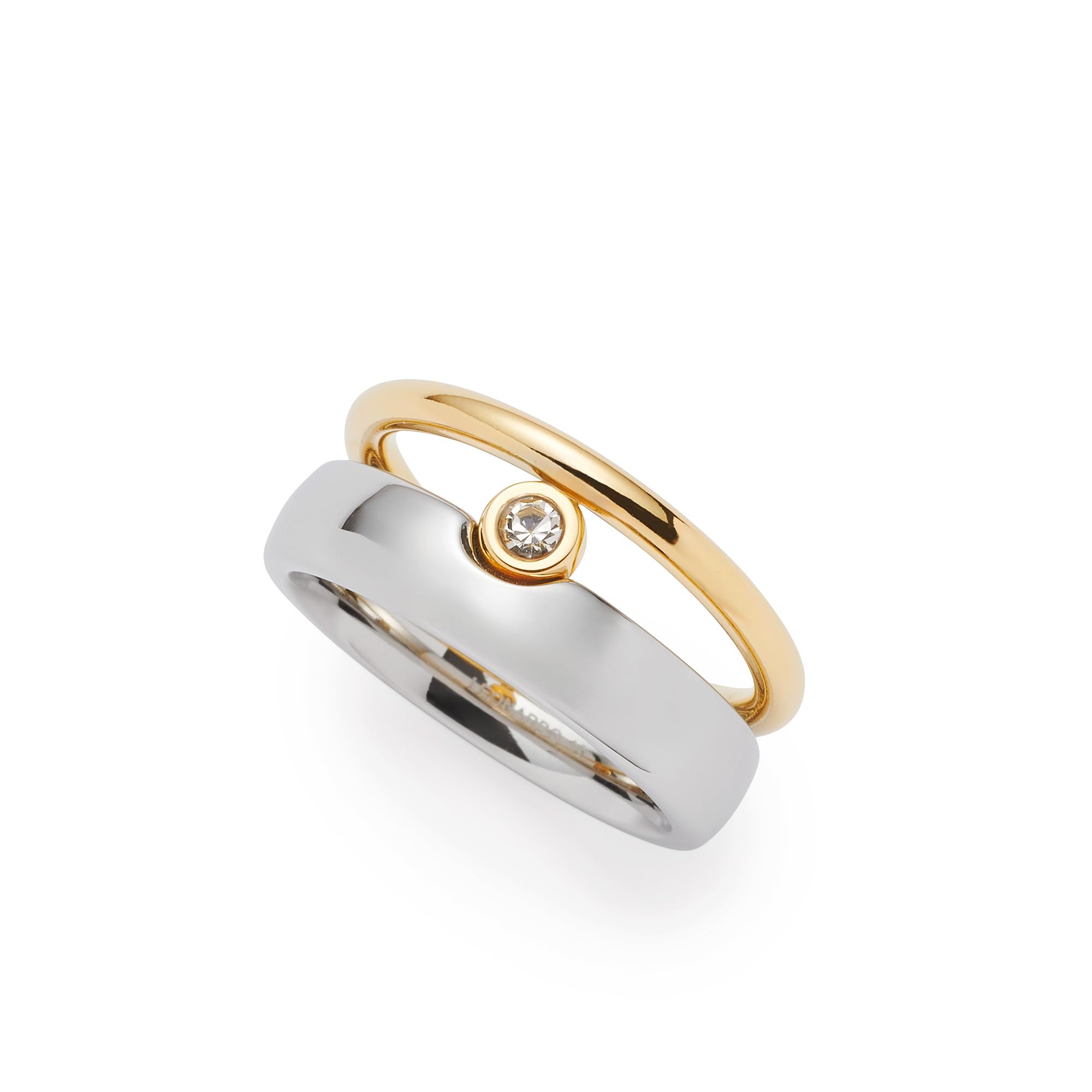 JEWELS BY LEONARDO Ring Claire • Band-Ring aus bicolorfarbenem Edelstahl • Zirkoniastein gehalten von einer goldenen- und silbernen Schiene • Gr. 20 (63) • Schmuck Geschenk für Frauen • 025398