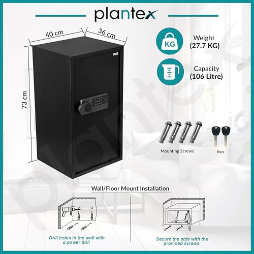 Image of Plantex 106 Litre Digital Safe Locker For Home /Safety Locker Box with Biometric Fingerprint,Touchscreen & Emergency Key /Perfect Security Solution for Valuables /2 Years Warranty By Plantex - Black