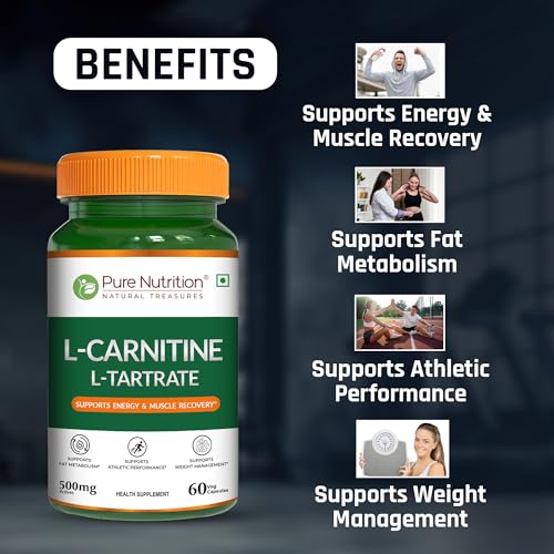 Image of Pure Nutrition L Carnitine L Tartrate | L Carnitine Supplement Capsules for Men & Women | Pre Workout Supplement | Fat Burner & Energy Booster | Supports Fat Metabolism, Muscle Recovery & Performance - 60 Veg Capsules