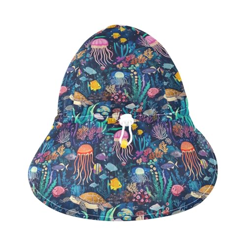 Toddler Boy Girl Beach Hats Baby Boys Beach Bucket Hat Baby Girls Sun Protection Large Brim Traveling Swim Hat Colorful Turtle Jellyfish3