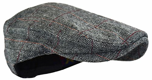 Image of Wonderful Fashion Men's Classic Herringbone Tweed Wool Blend Newsboy Ivy Hat (Large /X-Large, Charcoal)