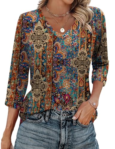Image of Zeagoo 3 /4 Length Sleeve Womens Tops Casual V Neck Shirts Soft Basic Tees