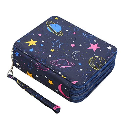 Image of 72 Slots Pencil Case Organizer w /Removal Handle Strap | 3-Layer Zipped Pencils Box Large for Colored Pencils Watercolor Pencils for Office and Travel for Artist