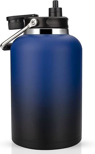Zenbo Jarra de un galón con popote, mantiene el frío hasta 36 horas, botella de agua de 128 oz con aislamiento al vacío de doble pared, a prueba de