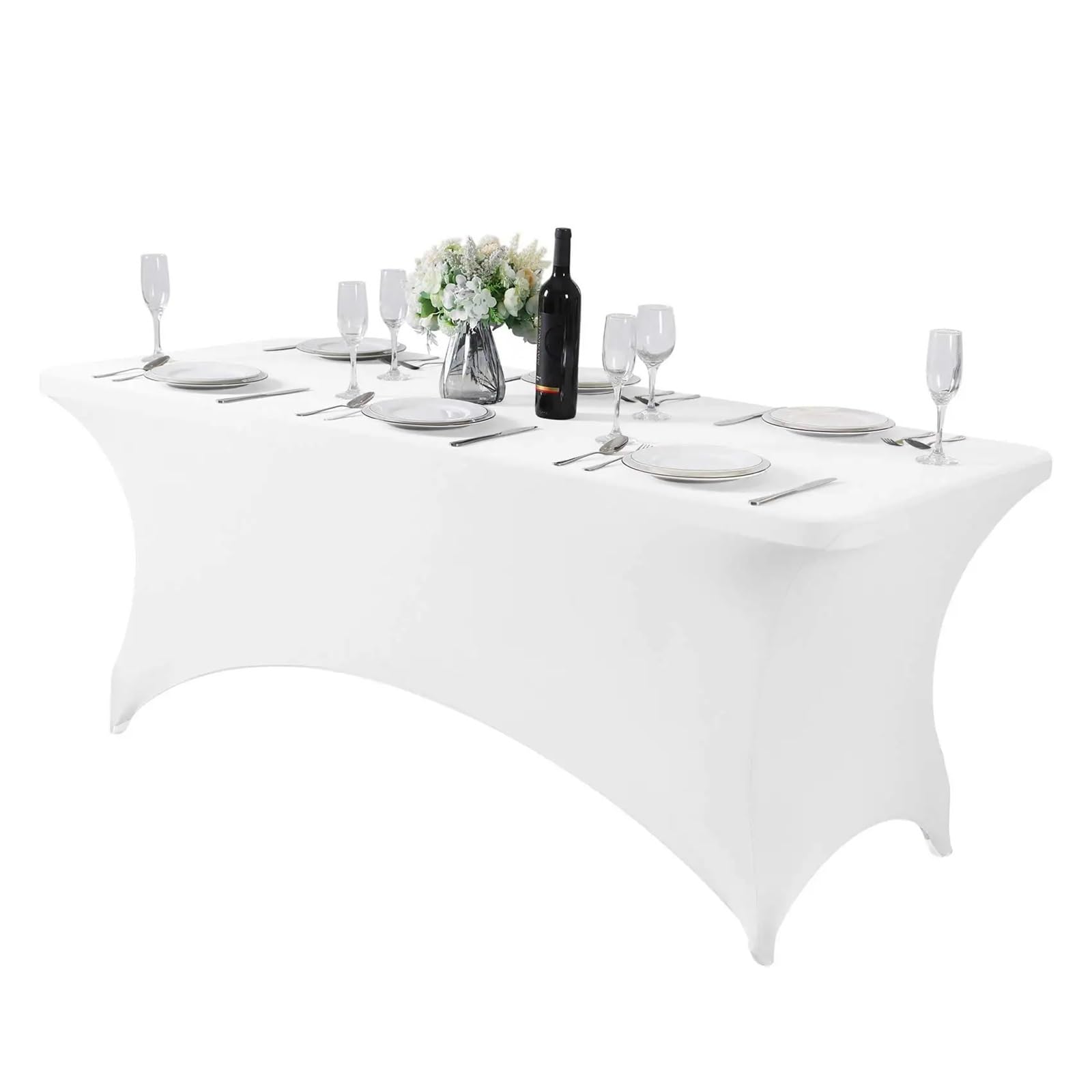 Xinglongs Spandex Cocktail Table Cover 4ft 6ft Rectangular Stretch Tablecloth for Banquet Event Party(White,6ft)