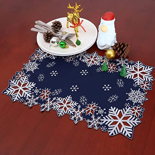 Simhomsen Embroidered Snowflakes Table Placemats For Christmas Holiday And Winter (Navy, 13×19 Inches Set Of 4) #TOP2