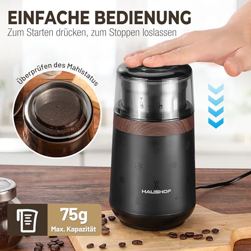 HAUSHOF Elektrische Kaffeemühle für Bohnen