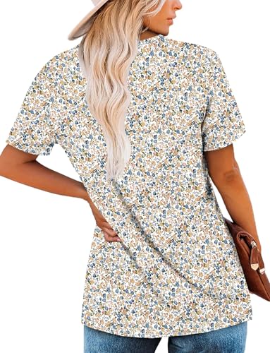 KISSMODA Tops for Womens Summer Cute Short Sleeve Shirts Trendy Notched Neck Blouses Casual Loose Pleated Tunics S-3Xl